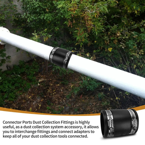Flexible PVC Pipe Coupling With Rubber Hose Clamps For One And A Quarter Inch Flex Connection installed on a white pipe