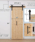 Illustration showing measurements for No Assembly Bi Fold Barn Door Set 30x84 with 36 Inch Hardware Kit, Unfinished Solid Spruce Wood Panels