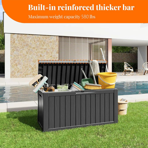 90 Gallon Resin Deck Box Lockable Outdoor Storage Box For Patio Cushions Garden Tools And Gear Waterproof Yard Storage