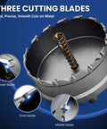 Front view of DIKTALK 16pc heavy-duty carbide hole saw kit; three-blade design with inner spring.