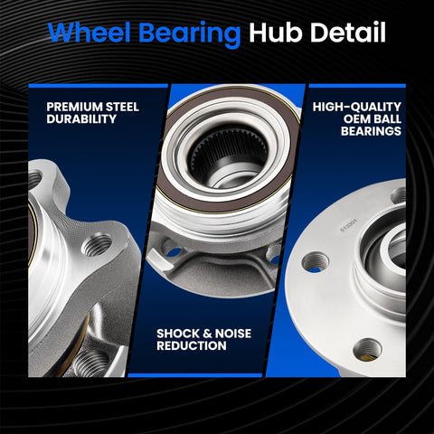 Front and Rear Wheel Bearing and Hub Assembly for Audi A4 A4 Quattro A5 A5 Quattro A6 A6 Quattro A7 A8 Allroad Q5 RS5 RS7 S4 S5 S6 S7 S8 SQ5 5 Lug 1 Piece Replacement
