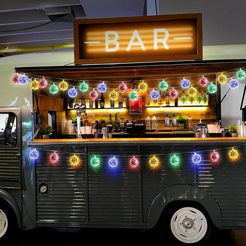 50 LED Disco Ball Mirror String Lights Multicolor Party Decor For Indoor And Outdoor Use USB Or Battery Powered hung on bar