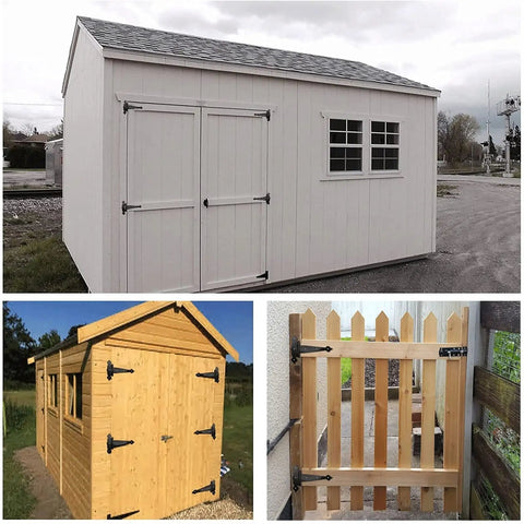 Eight Inch Heavy Duty Hinges For Shed Doors And Barn Doors Pack Of Four Decorative Wood Fence Hinges visible on outdoor structures
