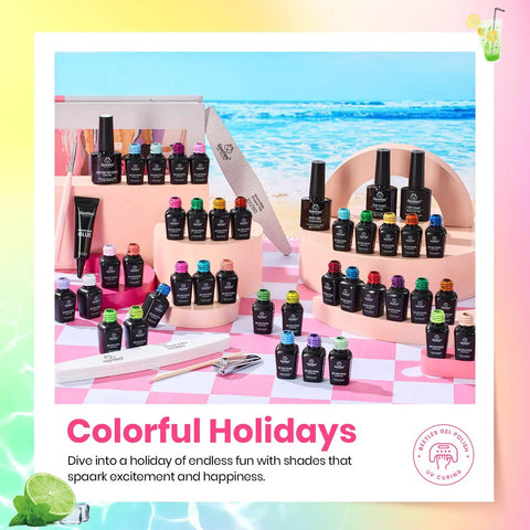 36 Colors Gel Nail Polish Set With Base Coat Top Coat Matte And Glitter Top Coat Soak Off UV Gel Nail Polish Kit display