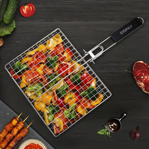 Stainless Steel Grill Basket For Outdoor Barbecuing With Removable Handle Built For Chicken Fish And Veggies Grilling On The Go