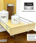 Smooth Operator Slide Out Cabinet Organizer Pull Out Drawer With Polished Chrome Finish And Laminated Wood for storing coffee and tea jars.