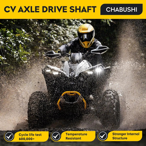 ATV in mud with Rear CV Axle Shaft For Polaris Sportsman 450 HO 2016-2022 And Sportsman 570 2015-2022, Greased, Built Tough 4340 Chromoly