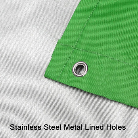 Corner view of 52 by 90 inch swing set replacement tarp with stainless steel lined holes, durable polyester oxford fabric, green canopy cover