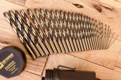 Black And Gold 135 Degree Split Point Jobber Length Drill Bit Set 29 Piece From One Sixteenth To One Half Inch Pro Grade For Tough Metal