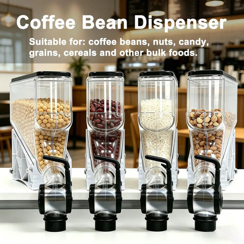 Beefy Heavy Duty Countertop Coffee Bean Dispenser Set 6 Liters with clear jars for bulk storage of beans and cereals.