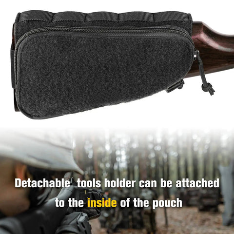 Tactical Stock Pack With Adjustable Cheek Rest Pouch For Long Action Rifles Right Hand Black Built From 500D Nylon with pocket