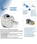 Side view: fuel pressure gauge, 1-1/2 inch, stainless steel case, glycerin-filled, 0-30 psi, back-mount 1/8 in NPT, black dial
