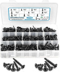 Stainless Steel Self Tapping Screws Kit With 380 Pieces Black Oxide TEK Screws For Metal, organized in a plastic compartment box.