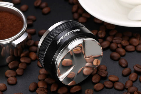53mm Coffee Distributor and Tamper with Dual Head Leveler on coffee beans for 54mm portafilter baskets