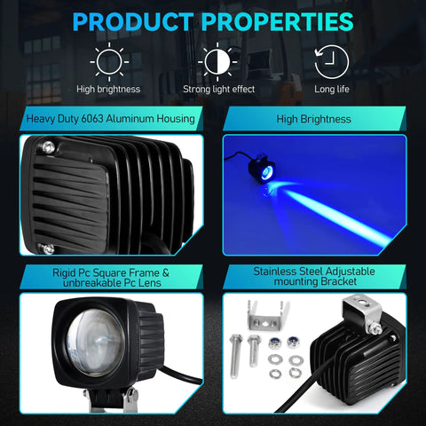 Super Bright Led Forklift Safety Light With Blue Pedestrian Warning Spotlight, Heavy Duty Warehouse Caution Lamp Featuring Rock Solid Build, Two Pack Bundle Delivering Straight Up Serious Site Protection