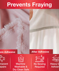 Comparison of fabric fraying before and after using Heavy Duty Iron-On Fusing Web Fabric Adhesive For Quick, Strong Repairs And Fray Prevention - 3/4 Inch By 8 Yards, Ideal For Garments And DIY Crafts For Home Sewers And Crafting Enthusiasts