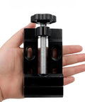 Person holding Mini Bench Vise Clamp with Aluminum Alloy Construction for Pro Grade Precision Drilling and Small Repairs, Flat Clamp.