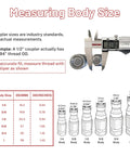 Caliper measuring hydraulic quick connect coupler size against a chart, showing 0.718 inch diameter for accurate fitting.