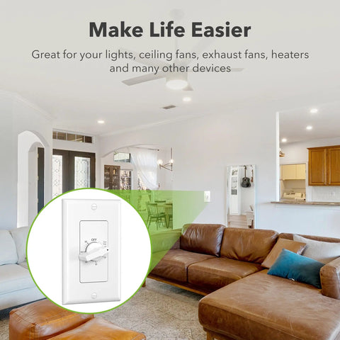 60 Minute Spring Wound Bathroom Timer Switch For Exhaust Fans And Lights No Neutral Needed With Wall Plate Included ETL Listed
