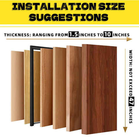 Installation size suggestions for Hidden Door Hinge With 360 Degree Pivot, thickness 1.5 to 10 inches, width up to 47 inches