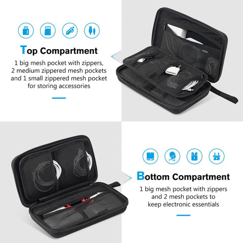 Go To Large Hard Travel Tech Organizer Case for MacBook chargers, cables, USB drives, SD cards with dual compartment view