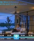 Badass 84 Inch Industrial Ceiling Fan With Reversible DC Motor And Eight Robust Blades, quiet airflow in patio setting.