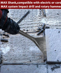 15 Inch Long SDS Max Tile Removal Chisel With 6 Inch Wide Shank used in demolition on concrete tiles.