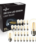 25 Pack 2W S14 LED Bulbs Replacement for Outdoor String Lights, 2700K Soft Warm White, Shatterproof Waterproof, Dimmable, E26 Medium Base