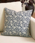 Floral Throw Pillow Cover 18x18 Inch Organic Cotton Dusty Blue One Sided Decorative Cushion Cover For Sofa Couch Living Room Farmhouse Neutral Decor Cozy Vibe No Insert on chair