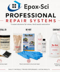 Epoxy countertop repair kit and related products for chips, cracks, and restoration, including Instant Install 29 and Re-Rot systems.