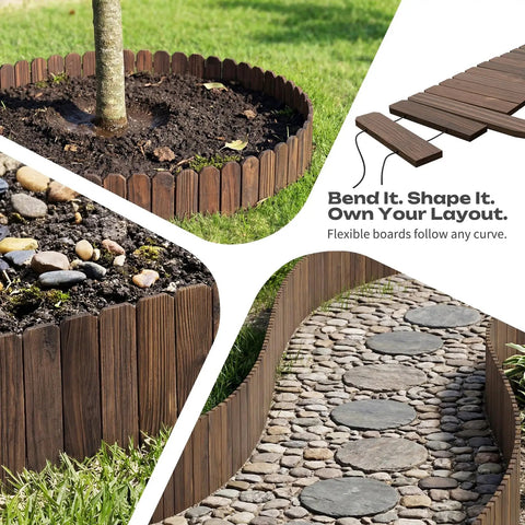 Rustic Wood Garden Edging Border Panel for Yard and Patio, Dope Decorative Landscape Edge Fence for flower beds and pathways, 48 inch long by 7.87 inch wide, durable outdoor border in various garden settings