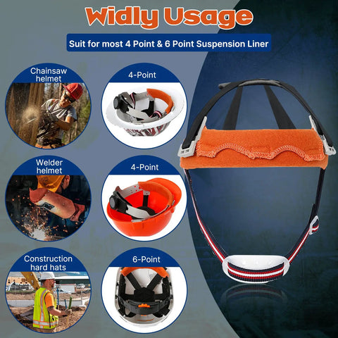 Hard Hat Sweatband Set 3 Pack Washable Liner Replacement For Welding Helmets displayed with usage for helmets and hard hats
