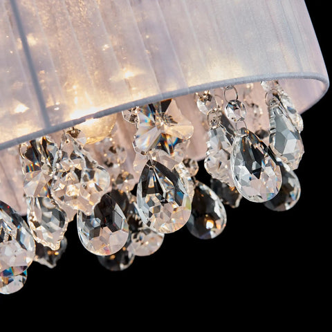 Dope Modern Crystal Chandelier Ceiling Light Fixture With White Fabric Shade And Chrome Finish, 13 Inch Diameter By 14 Inch Tall, E26 Socket, Living Room Lighting, Drum Style Ambient Lighting