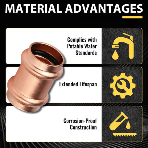 Material advantages of Pack Of 100 1 Inch Copper Press Couplings Press To Connect Pipe Fittings With LBP Design