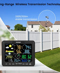 12-In-1 Home Weather Station With Indoor Outdoor Sensors No WiFi Rain Gauge And A Big 8 Inch Display in a garden setup