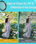 Comparison of photos with and without 52mm Clip-On Circular Polarizer Filter for iPhone and Android, CPL Lens With Multi-Layer Coating