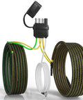 Heavy Duty 22 Foot Trailer Wiring Harness With Slick Wishbone Adapter For Zero Fuss Both Side Taillight Rewrite And Ridiculously Easy Four Way Flat Plug Hookup, featuring color-coded wires and connectors.