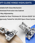 Heavy Duty Soft Close Cabinet Hinges 30 Pack Face Frame Half Inch Partial Overlay showcasing soft-close mechanism and adjustability.