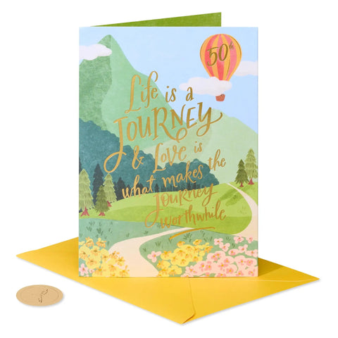 Big 50th Anniversary Pop Up Card With 3D Hot Air Balloon And Gold Foil Accents Truly Wonderful Greeting Card For Milestone Celebration
