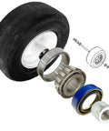 Exploded view of Beefed Up Front Wheel Bearing And Axle Sleeve Rebuild Kit With Spring Loaded Seals And 304 Stainless Axle for Exmark Toro 13x6.50-6.