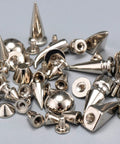 Level Up Your Leather Game With Hella Durable 270 Sets Screwback Spikes And Studs Kit Featuring metallic silver cone spikes and screws.
