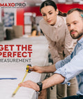 Man using Retractable Tape Measure Twenty Five Feet With One Thirty Second Inch And One Millimeter Precision Built Tough