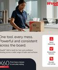 Person using GeneralClean X60 Multi-Task Cleaning Cloths Pop-Up Box, 118 sheets per box, in a kitchen setting for fast cleanup.