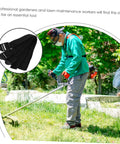 Gardener using lawn trimmer with Adjustable Lawn Aerator Shoes Straps 8 Pack Heavy Duty Spiked Sandals For Garden Aeration