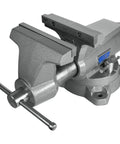 Heavy Duty Mechanics Bench Vise 8 Inch Jaw Width 8.5 Inch Opening built tough with ductile iron base shown at an angle.