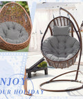 Gray Egg Chair Cushion Replacement For Indoor Outdoor Hanging Basket Chair 45x45 Waterproof Pad With Comfy Headrest
