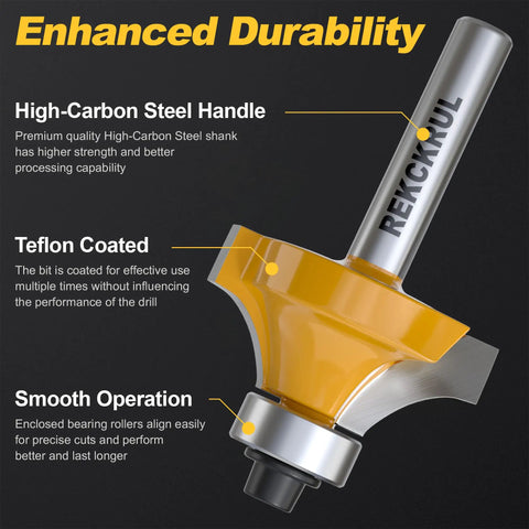 Close-up of a Four Piece Roundover Router Bit with One Quarter Inch Shank Durable Carbide Inserts featuring enhanced durability attributes.