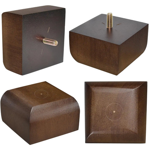 Get The Whole Crew Impressed With These Legit 2 Inch Square Wood Replacement Sofa Legs And Bed Feet Set Of 4 In Dark Brown Finish Including Every Piece Of Hardware For Zero Stress Setup And A Total Room Glow Up. Dark brown wood replacement legs angled view with bolts.