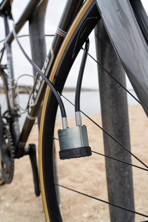 Heavy Duty Padlock With 8 Foot Steel Cable For Outdoor Security securing bike to metal post, weather resistant lock