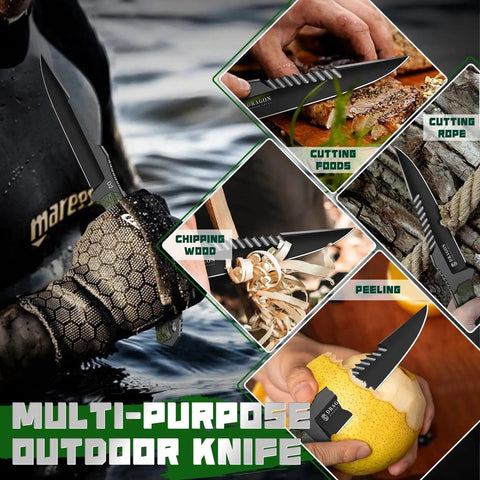 Beast Fixed Blade Outdoor Knife With D2 Steel Blade And Toothed Spine, 15 Degree V Edge, used for chipping wood and peeling